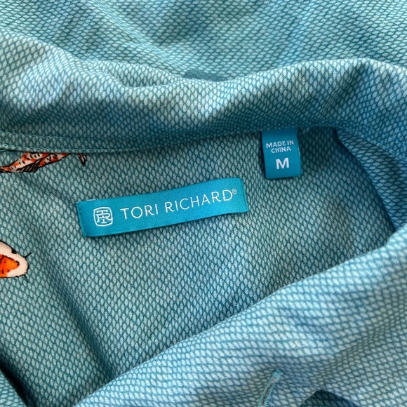 TORI RICHARD Koi Fish and Lily Pad Silk Camp Shirt Blend in Teal Blue, size M - Picture 5 of 8